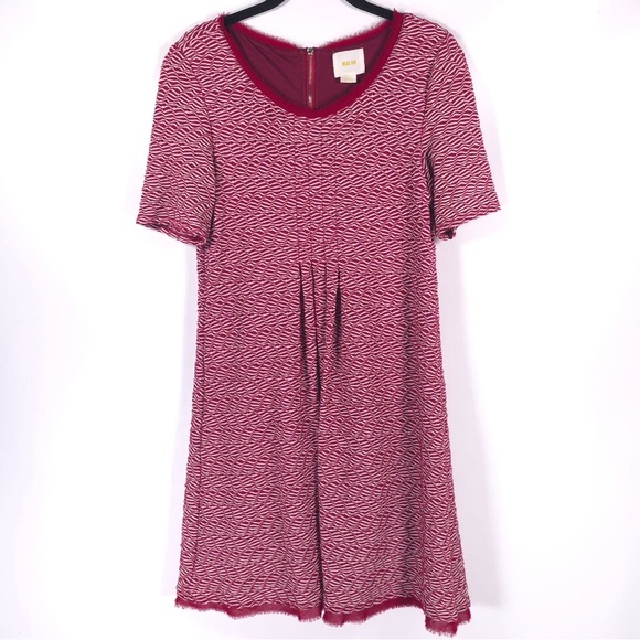Maeve Anthropologie Dora Textured Pleated Mini Dress Lace Hem A-Line Shift SMALL - Picture 2 of 13